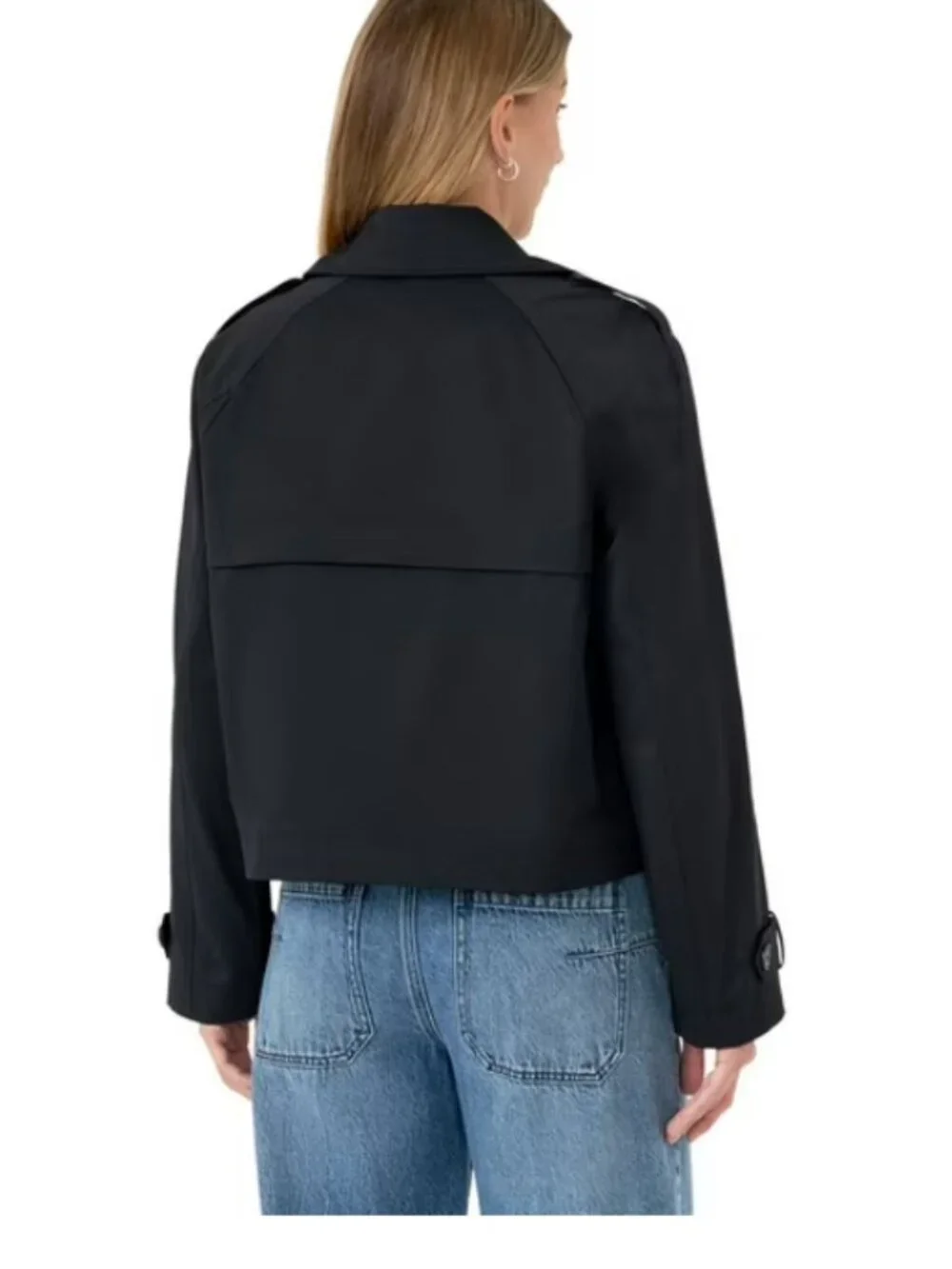 Rebecca Minkoff Black Cropped Trench Coat Women's Large NWT - Picture 2 of 16